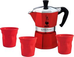 Dárkový set Bialetti moka express 3 porce + 3 šálky, červený